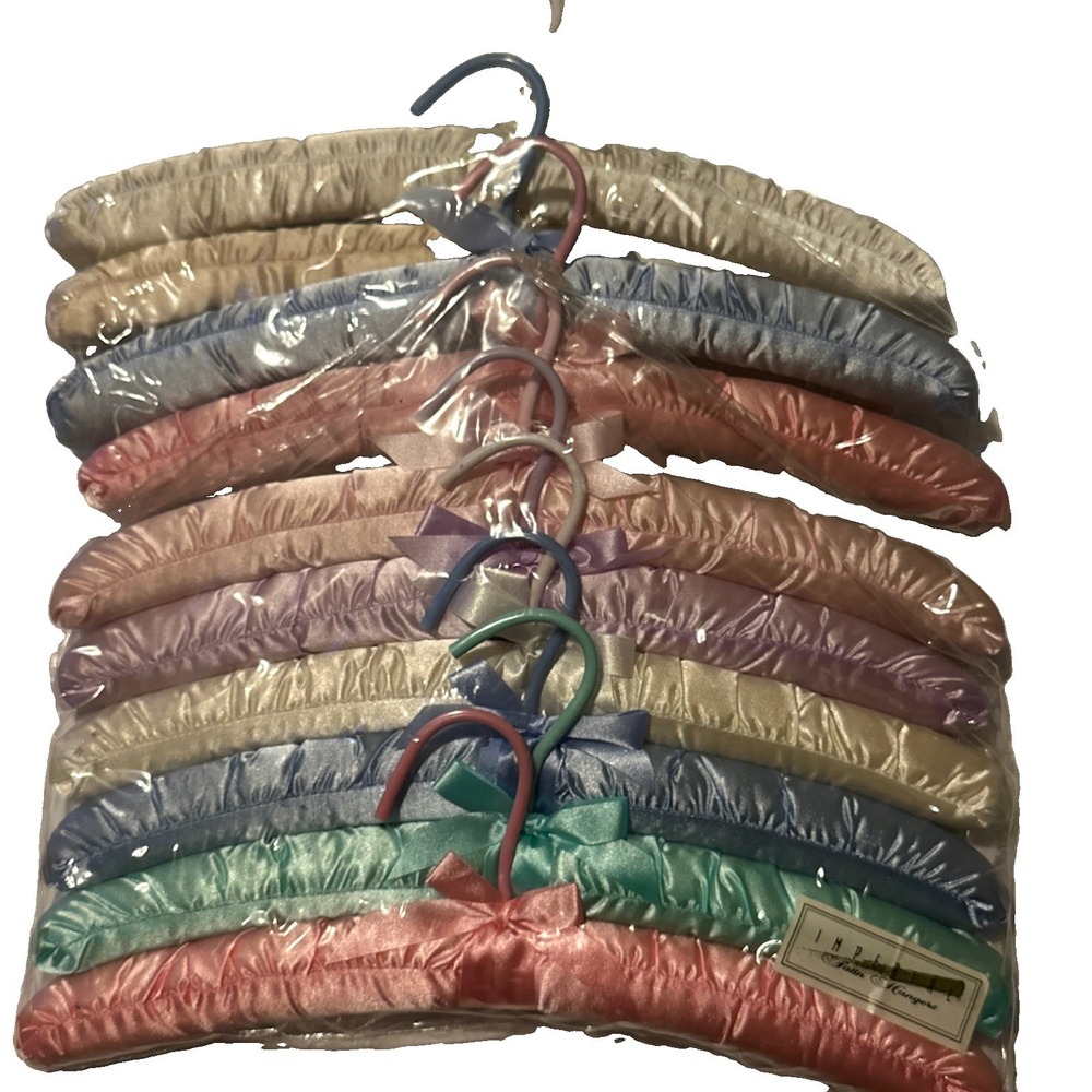 Imperial Satin Padded Clothes Hangers Set of 10 Assorted Colors Pastels 16"
